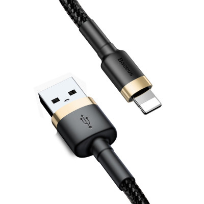 Кабель Baseus Cafule Cable USB For Lightning 2.4A 1m Gold+Black - зображення 1