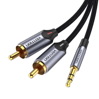 Кабель Vention 3.5MM Male to 2-Male RCA Adapter Cable 10M Gray Aluminum Alloy Type (BCNBL) - изображение 1