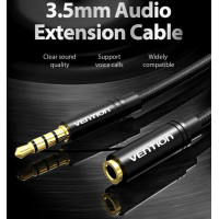 Аудіокабель Vention Cotton Braided 3.5mm Audio Extension Cable 5M Black Metal Type (VAB-B06-B500-M) (Колір Black) - фото № 5
