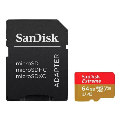 microSDXC (UHS-1 U3) SanDisk Extreme For Action Cams and Drones A2 64Gb class 10 V30 (R170MB/s, W80MB/s) (adapter) - изображение 1