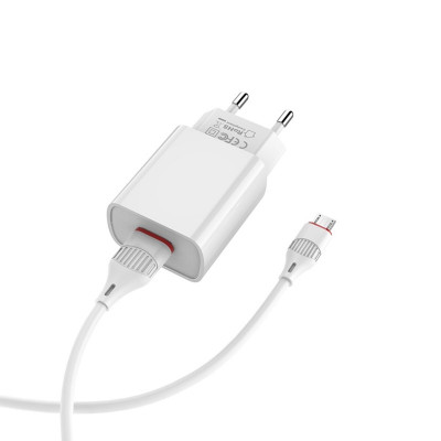 Мережевий зарядний пристрій BOROFONE BA20A Sharp single port charger set(Micro) White - изображение 2