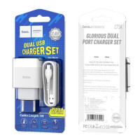 Мережевий зарядний пристрій HOCO C73A Glorious dual port charger set(Micro) 12W White (Цвет 7068) - фото № 7