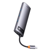 USB-Hub Baseus Metal Gleam Series 7-in-1 Multifunctional Type-C HUB Docking Station Gray （Type-C to HDMI*2+USB3.0*3+PD*1+RJ45*1） (Колір Gray) - фото № 6