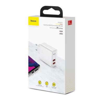 МЗП Baseus Speed Dual QC3.0 Quick charger U+U 30W EU White - зображення 2