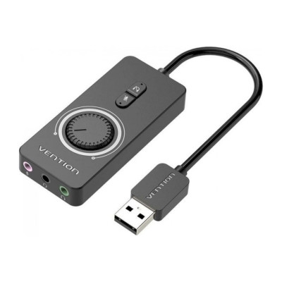 Адаптер Vention USB 2.0 Внешний адаптер стереозвука с регулятором громкости 0.15M Черный Тип ABS (CDRBB) (CDRBB) - изображение 1