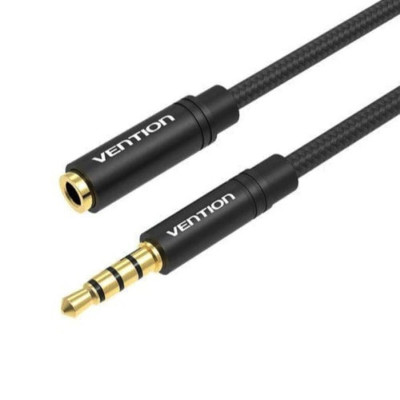 Кабель Подовжувач Vention Cotton Braided TRRS 3.5mm Male to 3.5mm Female Audio Extension Cable 10M Black Aluminum Alloy Type - изображение 1