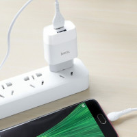Мережевий зарядний пристрій HOCO C73A Glorious dual port charger set(Micro) 12W White (Цвет 7068) - фото № 5
