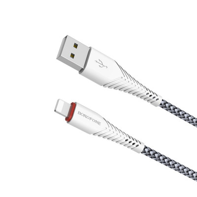 Кабель BOROFONE BX25 Powerful USB to iP 2.4A,1m, nylon, TPE connectors, White - изображение 1