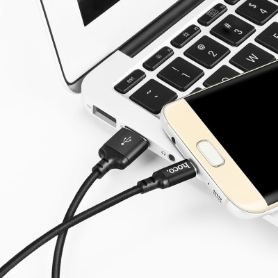 Кабель HOCO X14 USB to Micro 2,4A, 1m, nylon, aluminum connectors, Black - изображение 3