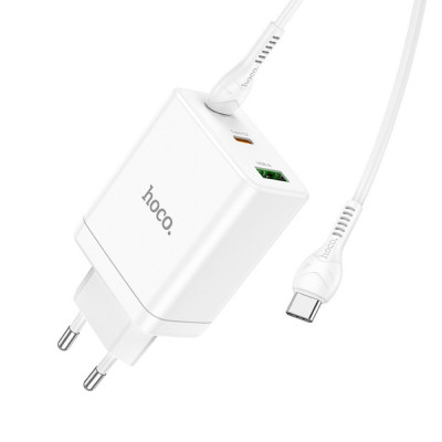 Мережевий зарядний пристрій HOCO N33 Start three-port PD35W(2C1A) charger set(Type-C to Type-C) White (6931474795106) - зображення 4