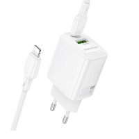 Мережевий зарядний пристрій BOROFONE BN29 Fuente PD30W+QC3.0 charger set (C to iP) (EU) White (Колір Білий) - фото № 6
