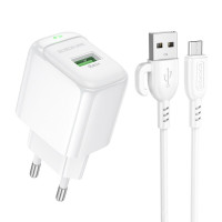 Мережевий зарядний пристрій BOROFONE BAS42A Potential single-port QC3.0 charger set(Micro)(EU) White