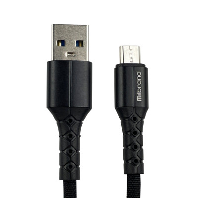 Кабель Mibrand MI-32 Nylon Charging Line USB for Micro 2A 1m Black - зображення 1