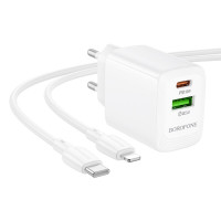 Мережевий зарядний пристрій BOROFONE BN29 Fuente PD30W+QC3.0 charger set (C to iP) (EU) White