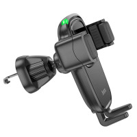 Тримач для мобiльного з БЗП HOCO HW1 Pro wireless fast charge car holder(air outlet) Black (Цвет 7073) - фото № 2