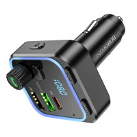 АЗП з FM-модулятором BOROFONE BC53 Highway PD20W+QC3.0 car BT FM transmitter 18W Black (Колір Черный) - фото № 4
