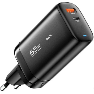 Мережевий зарядний пристрий Essager Shining 65W GaN Travel Charger Type-c+USB-A EU, черный (ECTAC-MYB01-Z) (ECTAC-MYB01-Z) - изображение 1
