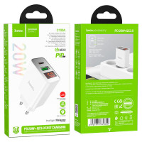 Мережевий зарядний пристрій HOCO C100A PD20W+QC3.0 charger with digital display White  - фото № 2