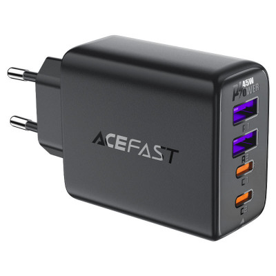 Мережевий зарядний пристрій ACEFAST A61 PD45W GaN (2*USB-C+2*USB-A) charger Black - изображение 1