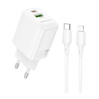 Мережевий зарядний пристрій BOROFONE BN29 Fuente PD30W+QC3.0 charger set (C to iP) (EU) White (Колір Білий) - фото № 5