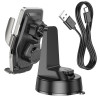 Тримач для мобільного з БЗП HOCO HW27 Traveler infrared RGB wireless fast charging car holder(center console) Black metal gray (Black Metal Grey)- № 5