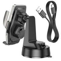 Тримач для мобільного з БЗП HOCO HW27 Traveler infrared RGB wireless fast charging car holder(center console) Black metal gray (Цвет Black Metal Grey) - фото № 5