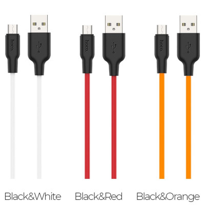 Кабель HOCO X21 Plus USB to Micro 2.4A, 2м, силикон, силиконовые разъемы, Черный+Красный (6931474713841) - изображение 4