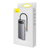 USB-Hub Baseus Metal Gleam Series 7-in-1 Multifunctional Type-C HUB Docking Station Gray （Type-C to HDMI*2+USB3.0*3+PD*1+RJ45*1） (Колір Gray) - фото № 2