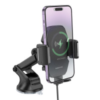 Автотримач для телефона з БЗП BOROFONE BH214 Adelante wireless fast charging car holder(center console) Black (Цвет Черный) - фото № 5