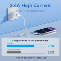 Кабель Vention USB 2.0 Type-A Male to Lightning Male 2.4A Cable 2M Black PVC Type (Колір Black) - фото № 5