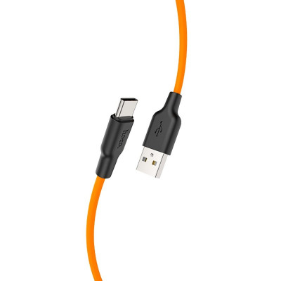 Кабель HOCO X21 Plus USB to Type-C 3A, 1м, силикон, силиконовые разъемы, Черный+Оранжевый (6931474711953) - изображение 1