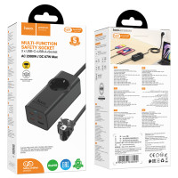 Мережевий подовжувач HOCO NS9 Wisdom 1-position (PD67W/3C1A) desktop socket (EU/GER) Black (Цвет 7073) - фото № 2