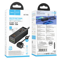 Мережевий подовжувач HOCO AC10A Barry PD65W GaN (2C2A with 1 socket) desktop charger Black (Цвет Черный) - фото № 5