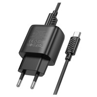 Мережевий зарядний пристрій HOCO C140A Smart single port QC3.0 charger set(Type-C)(EU) Black (Цвет 7073) - фото № 2