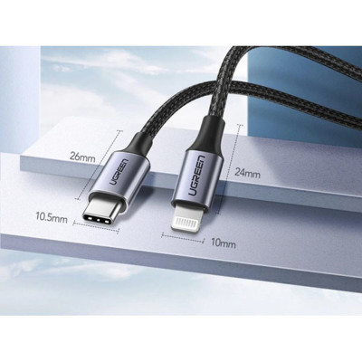 Кабель UGREEN US304 USB-C to Lightning M/M Cable Aluminum Shell Braided 1.5m (Black) (UGR-60760) (UGR-60760) - зображення 3