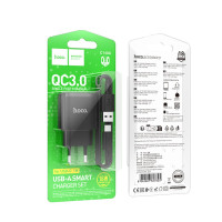 Мережевий зарядний пристрій HOCO C140A Smart single port QC3.0 charger set(Type-C)(EU) Black (Цвет 7073) - фото № 5