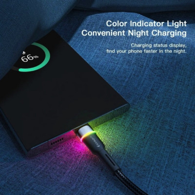 Кабель Essager Colorful LED USB-кабель для быстрой зарядки, 3 А, USB-A, тип C, 1 м, черный (EXCT-XCD01) (EXCT-XCD01) - изображение 5