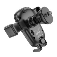Тримач для мобiльного з БЗП HOCO HW1 Pro wireless fast charge car holder(air outlet) Black (Цвет 7073) - фото № 4