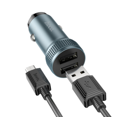 Автомобільний зарядний пристрій HOCO Z49 Level dual port car charger set(Micro) Metal Gray (6931474795656) - зображення 3