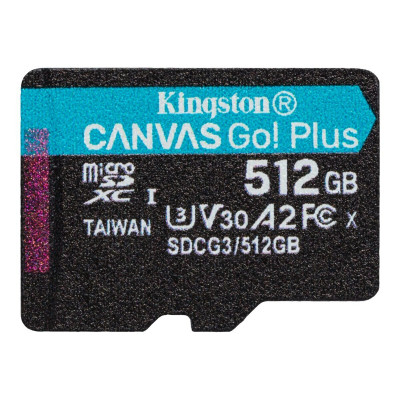 microSDXC (UHS-1 U3) Kingston Canvas Go Plus 512Gb class 10 A2 V30 (R170MB/s, W90MB/s) - изображение 1