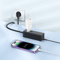 Мережевий подовжувач HOCO AC10A Barry PD65W GaN (2C2A with 1 socket) desktop charger Black (Цвет Черный) - фото № 4