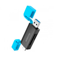 Картрідер BOROFONE DH9 Wisdom 2-in-1 USB/Type-C 3.0 card reader Black Blue