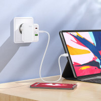 Мережевий зарядний пристрій HOCO C115A Header PD65W  GaN three-port(2C1A) charger White (Цвет Белый) - фото № 7
