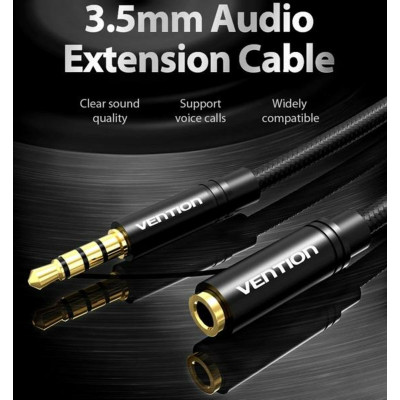 Кабель Vention Cotton Braided 3.5mm Audio Extension Cable 2M Black Metal Type (VAB-B06-B200-M) - изображение 5