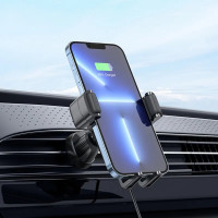 Тримач для мобiльного з БЗП HOCO HW1 Pro wireless fast charge car holder(air outlet) Black (Цвет 7073) - фото № 8