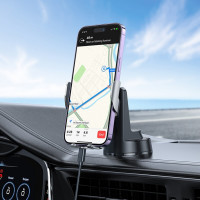 Тримач для мобільного з БЗП HOCO HW27 Traveler infrared RGB wireless fast charging car holder(center console) Black metal gray (Цвет Black Metal Grey) - фото № 6