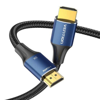 Кабель Vention Cotton Braided HDMI-A Male to Male HD v2.1 Cable 8K 2M Blue Aluminum Alloy Type (ALGLH) - изображение 2