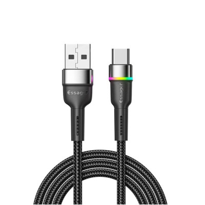 Кабель Essager Colorful LED USB-кабель для быстрой зарядки, 3 А, USB-A, тип C, 1 м, черный (EXCT-XCD01) (EXCT-XCD01) - изображение 1