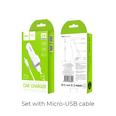 Автомобільний зарядний пристрій HOCO Z23 grand style dual-port car charger set with Micro cable White (6957531078029) - зображення 5
