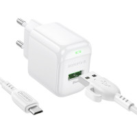 Мережевий зарядний пристрій BOROFONE BAS42A Potential single-port QC3.0 charger set(Micro)(EU) White (Колір 7068) - фото № 2